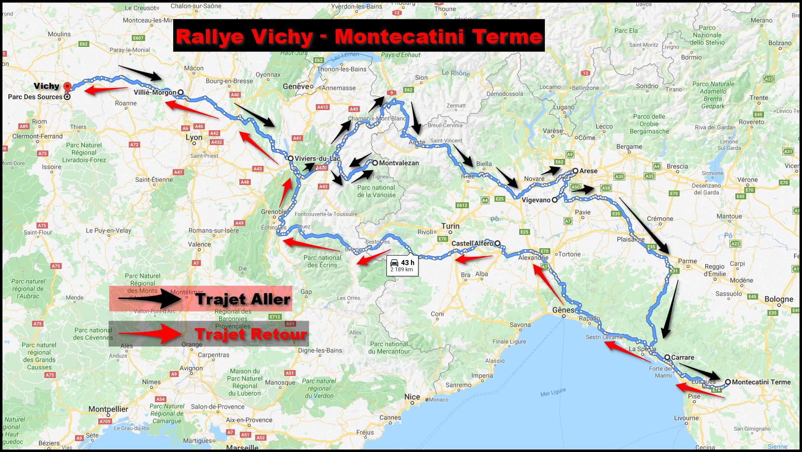 Rallye Vichy Montecatini carte trajet